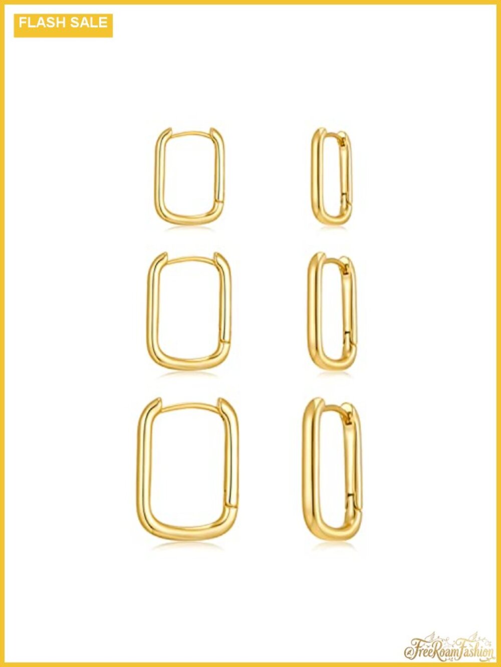 14K Gold Plated Minimalist Hoop Earrings Set Dainty Rectangle Huggies